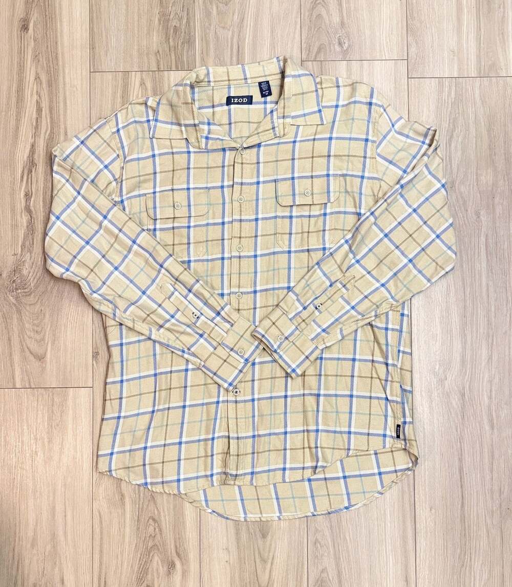 Izod Flannel Shirt Size XL Tan Plaid